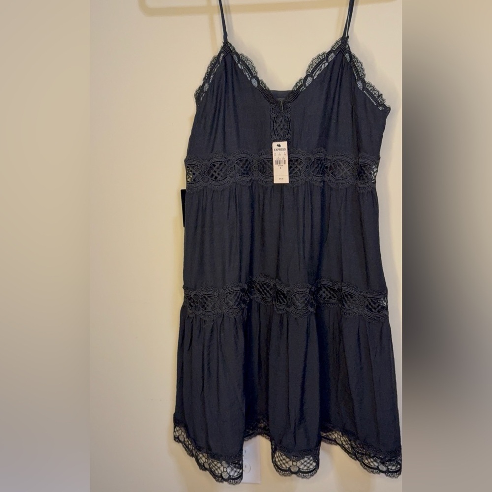 Express Black Lace Trim Mini Dress